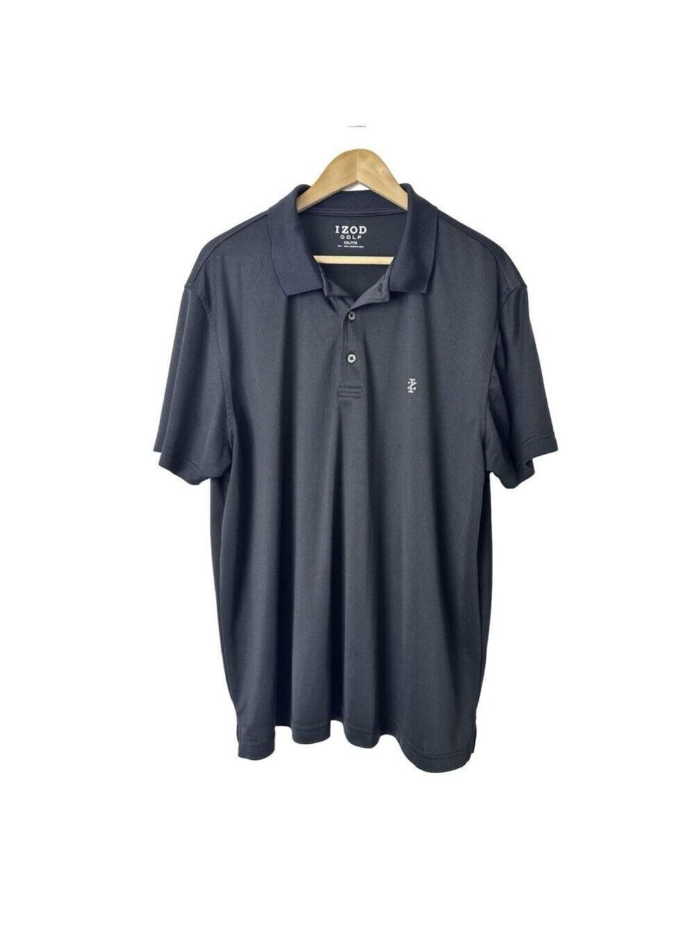 Izod Golf Polo Shirt Men’s XXL Black Logo Stretch Mother of Pearl Buttons Sporty